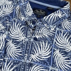Nat Nast Hawaiian Men Large Button‎ Up Short Sleeve Silk Blend Island Floral